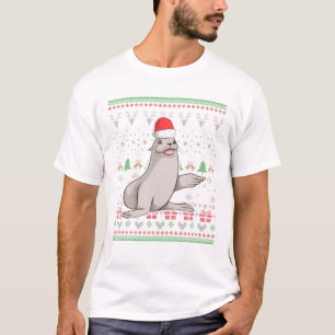 Sea Lion Santa Claus Ugly Christmas Pattern X-Mas T-Shirt