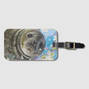 Sea Lion Swimming in Flowers Luggage Tag