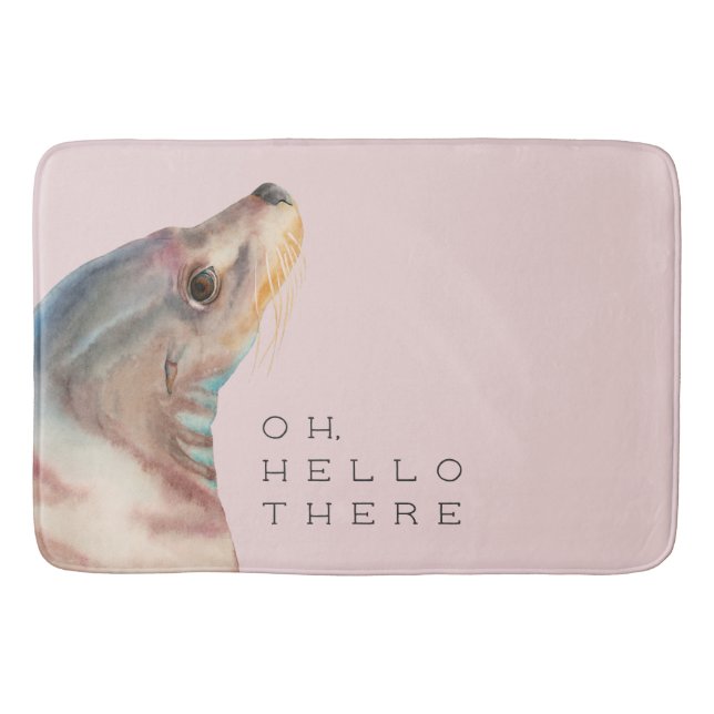 Sea Lion Watercolor Art | Hello There Bath Mat (Front)