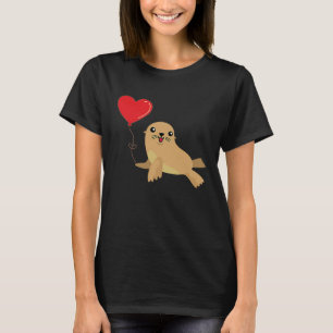 Sea Lion With Heart Balloon Valentines Day Love Bo T-Shirt