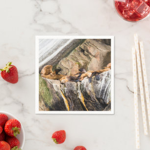 Sea Lions Laying On The Rocks Napkin