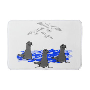 Sea Lions Ocean & Seagulls Bath Mat