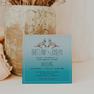 Sea Lions Teal Blue Modern Wedding Invitation