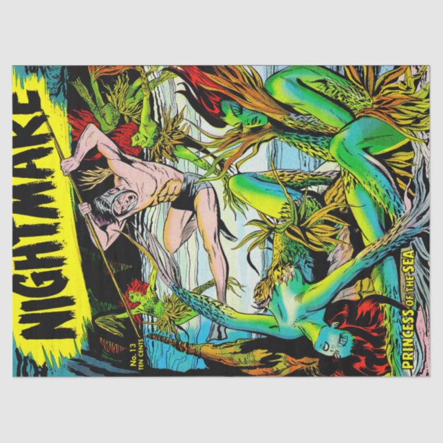 Sea Mermaid Princess Vintage Comics Decoupage Tissue Paper (Front)