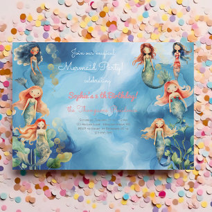 Sea mermaids birthday invitation
