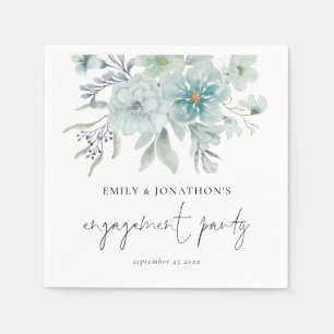 Sea Mist Teal Blue Florals Script Engagement Party Napkin