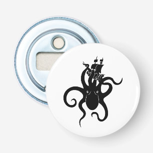 Sea Monster Black and White Kraken with Ship Bottle Opener