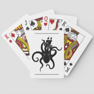 Sea Monster Black and White Kraken with Ship Playing Cards