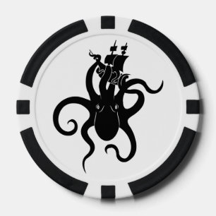 Sea Monster Black and White Kraken with Ship Poker Chips