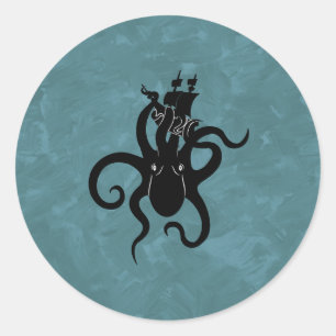 Sea Monster Blue and Black Kraken Classic Round Sticker