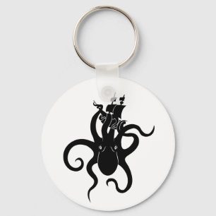 Sea Monster Blue and Black Kraken with Ship Key Ring