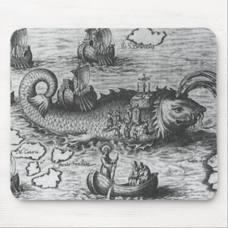 Sea Monster/Creature/Kraken Mouse Pad Black/White