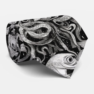 Sea Monster Floral Pattern Tie