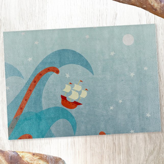 Sea Monster Sailing Cutting Board (Sailing boat adventure cutting board)