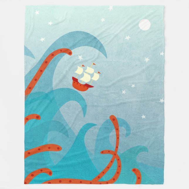 Sea Monster Sailing Fleece Blanket (Front)