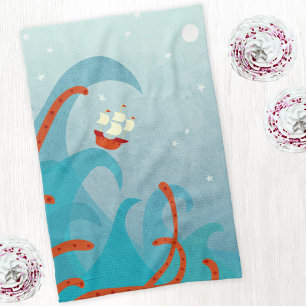 Sea Monster Sailing Tea Towel