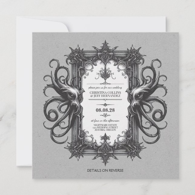 Sea Monster with QR Code Wedding Invitation (Front)