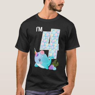 Sea Narwhal Birthday I'm 4 Underwater Ocean Theme T-Shirt