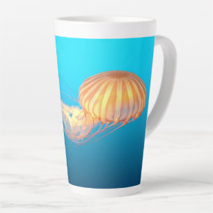 Sea nettle floating in blue water latte mug