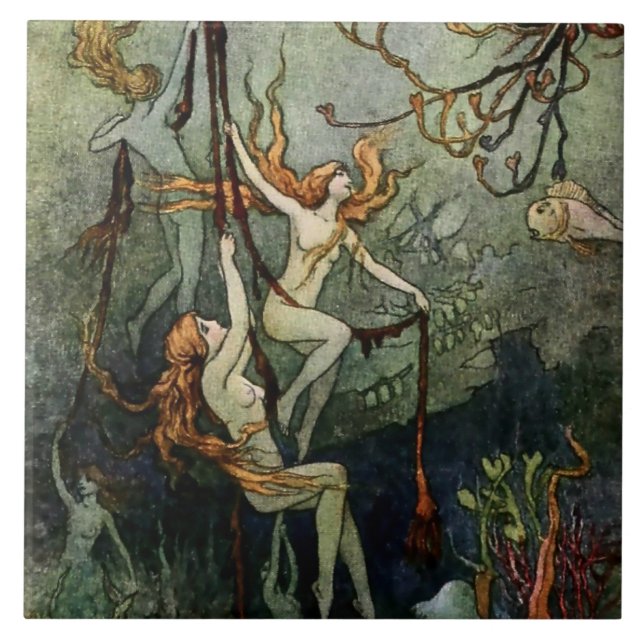 “Sea Nymphs” by Warwick Goble Ceramic Tile (Front)