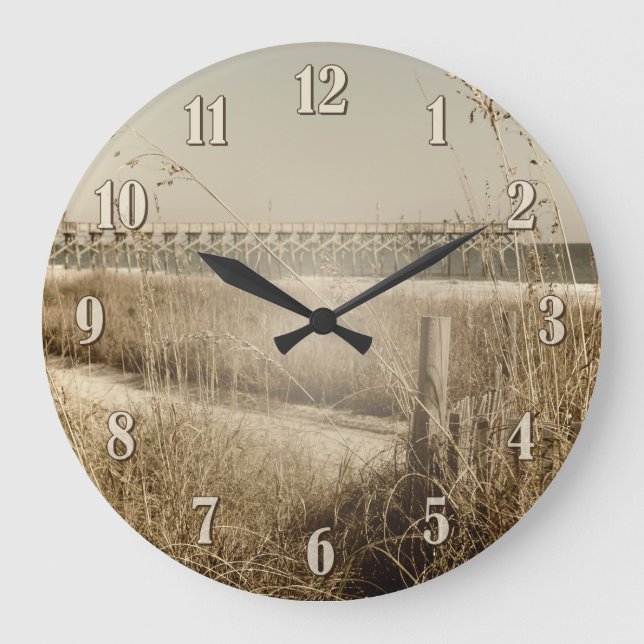 Sea Oats on the Dunes at Myrtle Beach Large Clock (Front)