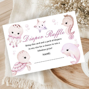 Sea Ocean Baby Shower Girl Pink Diaper Raffle Enclosure Card