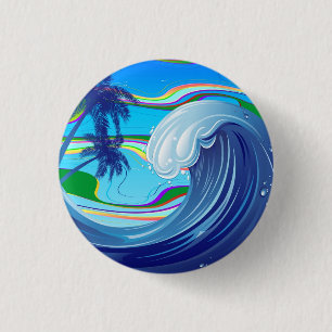 Sea Ocean big Wave Water Double-Sided keychain 3 Cm Round Badge