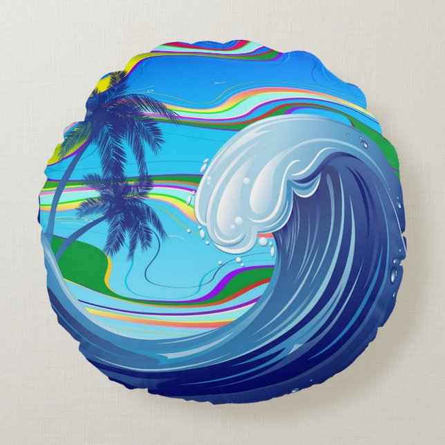Sea Ocean big Wave Water Round Pillow (Front)