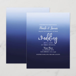 Sea Ocean Blue Modern Minimal Beach Wedding Invitation