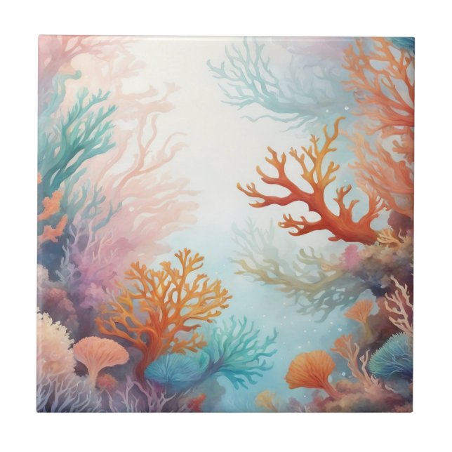 Sea Ocean Bottom Corals Design 315 Ceramic Tile (Front)