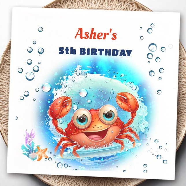 Sea Ocean Crab Birthday Pool Party Boy Custom Age Napkin (Sea Ocean Crab Birthday Pool Party Boy Custom Age Napkins)