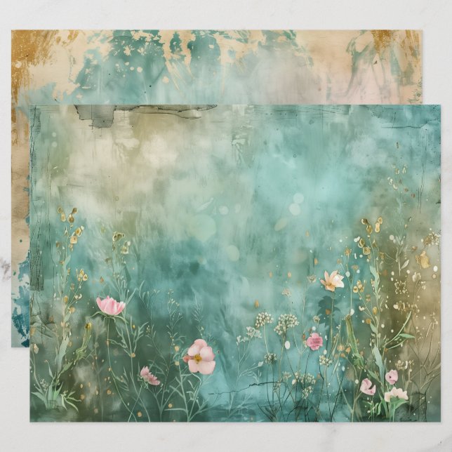 Sea Ocean Mermaid Teal Blue Scrapbook Paper (Front/Back)