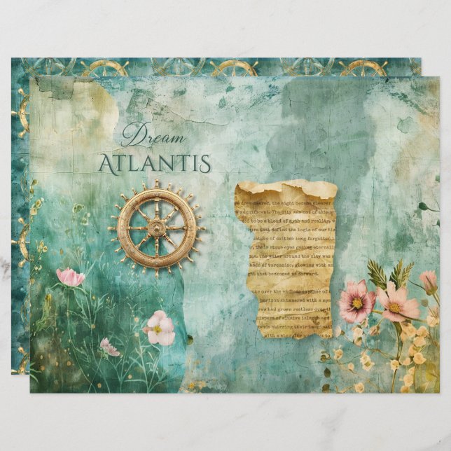 Sea Ocean Nautical Underwater Teal Scrapbook Paper (Front/Back)