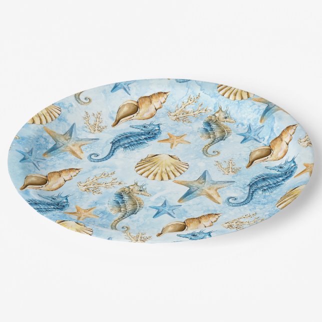 Sea & ocean pattern paper plate (Angled)