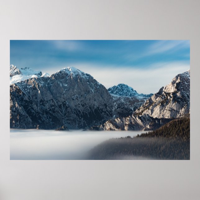 Sea of fog and snowy mountains poster (Front)