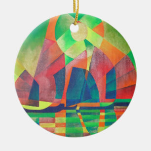 Sea of Green With Cubist Abstract Junks Ceramic Tree Decoration