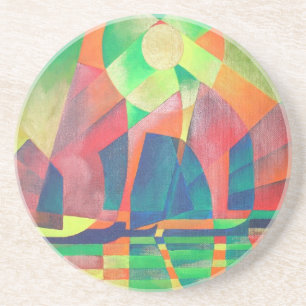 Sea of Green With Cubist Abstract Junks Coaster