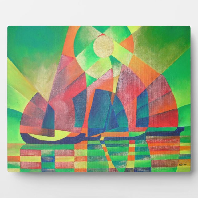 Sea of Green With Cubist Abstract Junks Plaque (Front)