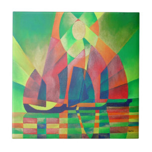Sea of Green With Cubist Abstract Junks Tile