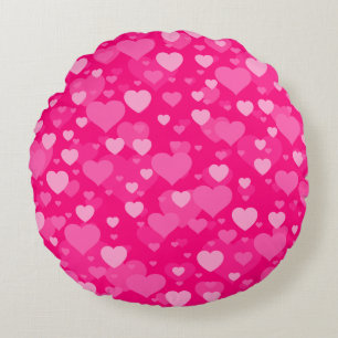 Sea of Hearts on Girly Pink Fuchsia Round Cushion