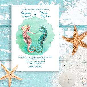 Sea of Love   Whimsical Seahorse Beach Wedding Invitation