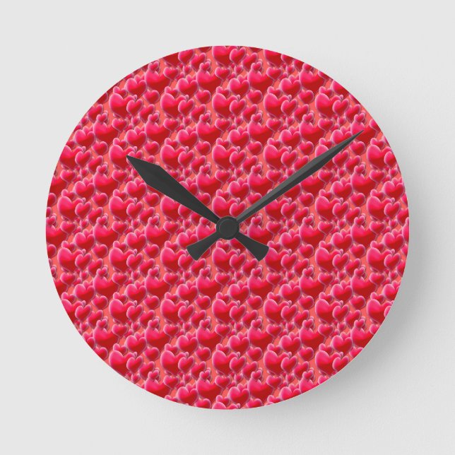 Sea of Pink Hearts Round Clock (Front)