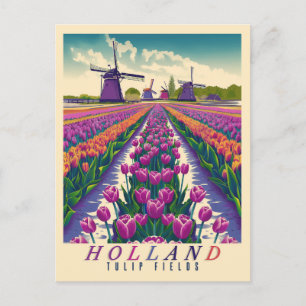 Sea of Tulips - Vintage Holland Postcard