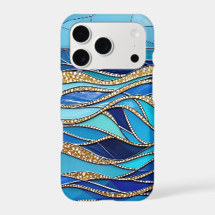 Sea of Waves Blue and Gold Mosaic Art