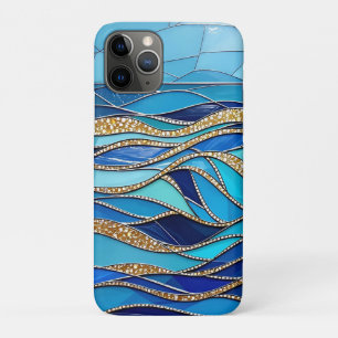 Sea of Waves Blue and Gold Mosaic Art iPhone 11 Pro Case