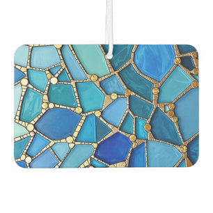 Sea of Waves Blue and Gold Mosaic Fine Art Car Air Freshener