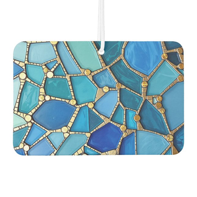 Sea of Waves Blue and Gold Mosaic Fine Art Car Air Freshener (Front)