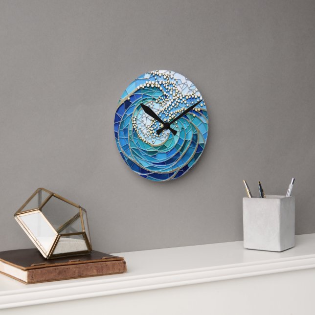 Sea of Waves Mosaic Art Round Clock (Office)