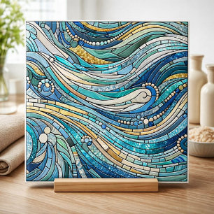 Sea of Waves Teal Mosaic Fine Art Ceramic Tile