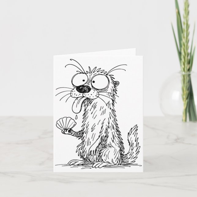 Sea Otter Abstract Art Rtrait Drawing Whimsical Fu Card (Front)